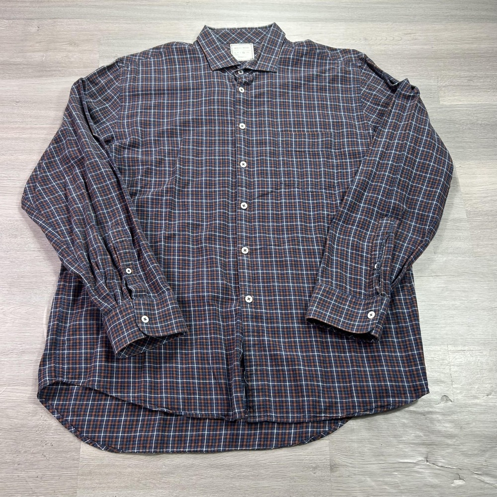 Billy Reid Shirt Mens XL Blue Plaid Long Sleeve Button Up Woven Cotton Casual